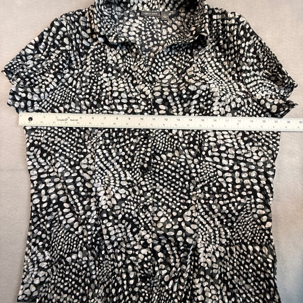 Apt. 9 Womens Large Black White Abstract Pebble Print Pleated Button Blouse - Picture 6 of 9